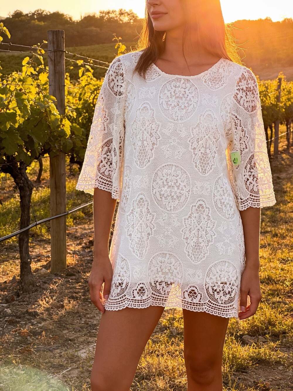 Simply Couture White Crochet Lace Tunic Dress M